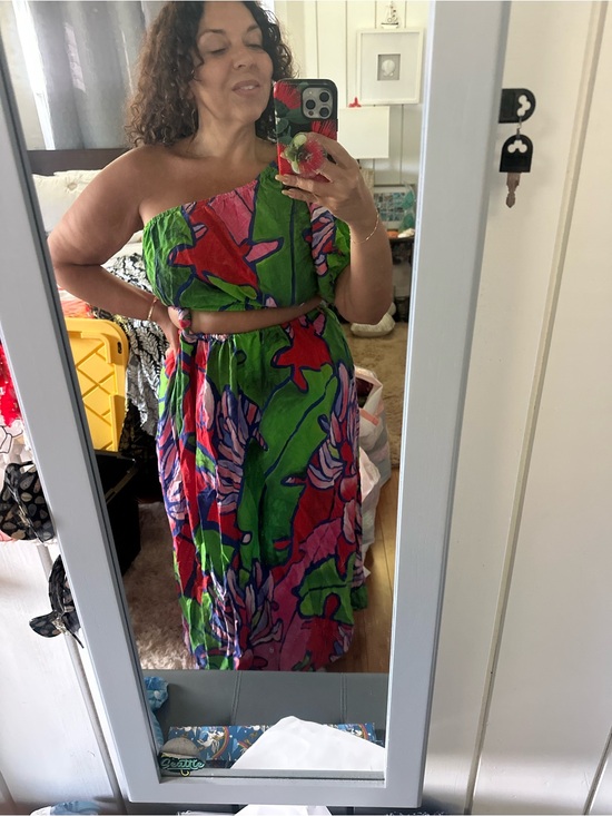 FARM Rio Dresses & Skirts - FARM Rio One-Shoulder Maxi Dress in Green, Pink & Red Floral